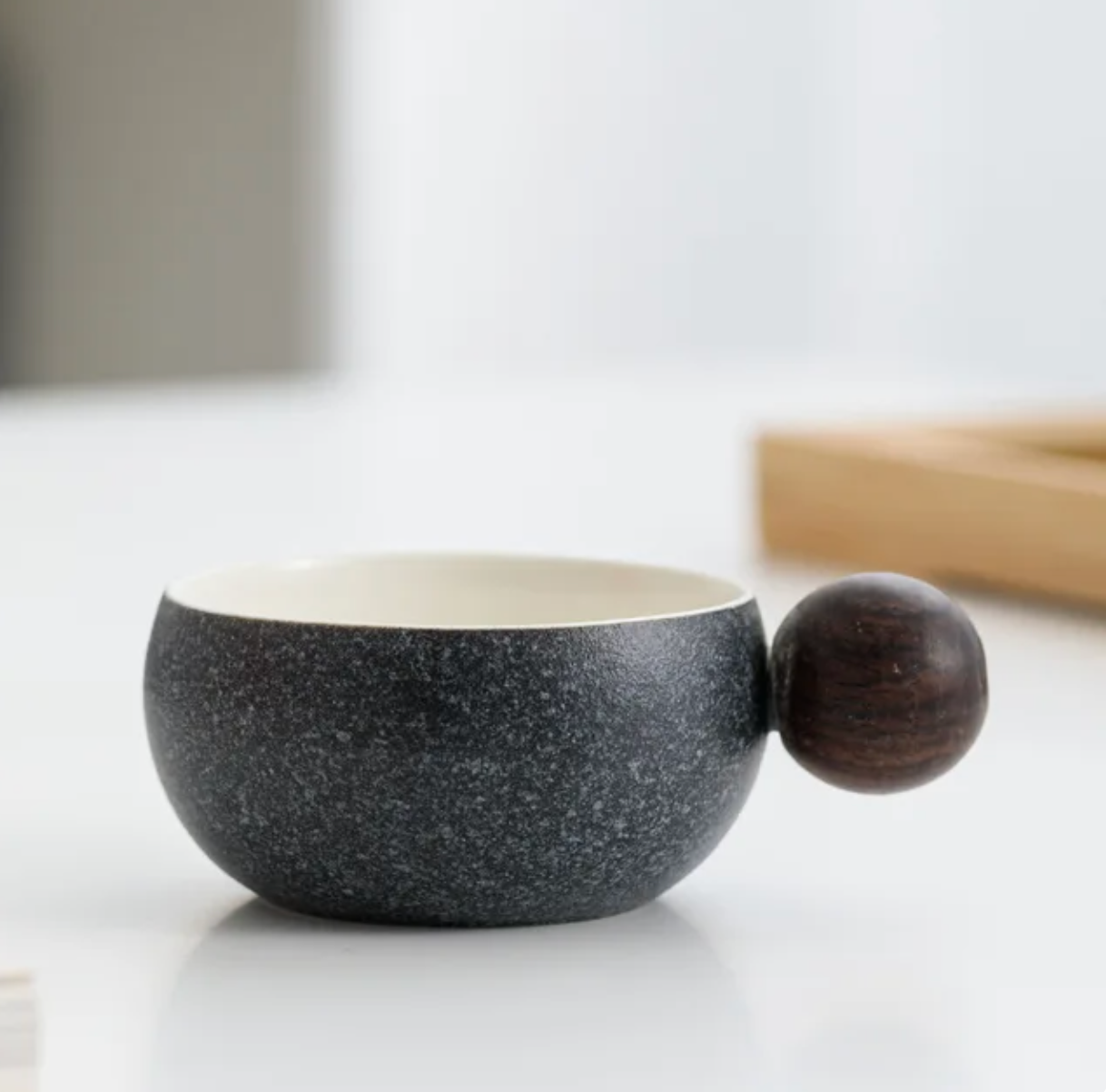 110ML Ceramic Coffee Cups with Wooden Handles